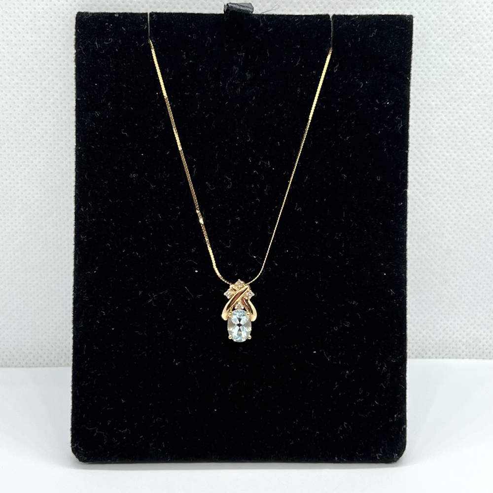 10k 14k yellow gold blue topaz necklace 16” L